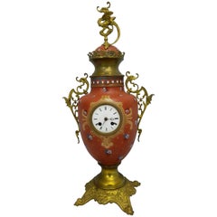 Mettlach Vase Clock Originally, circa 1870, Porcellan Stonewear Painted Mounted