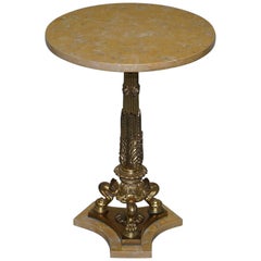 Stunning Neoclassical French Marble Side Table Brass Column Pillared Paw Legs