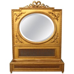 French Victorian Gilded Round Mirror with Planter