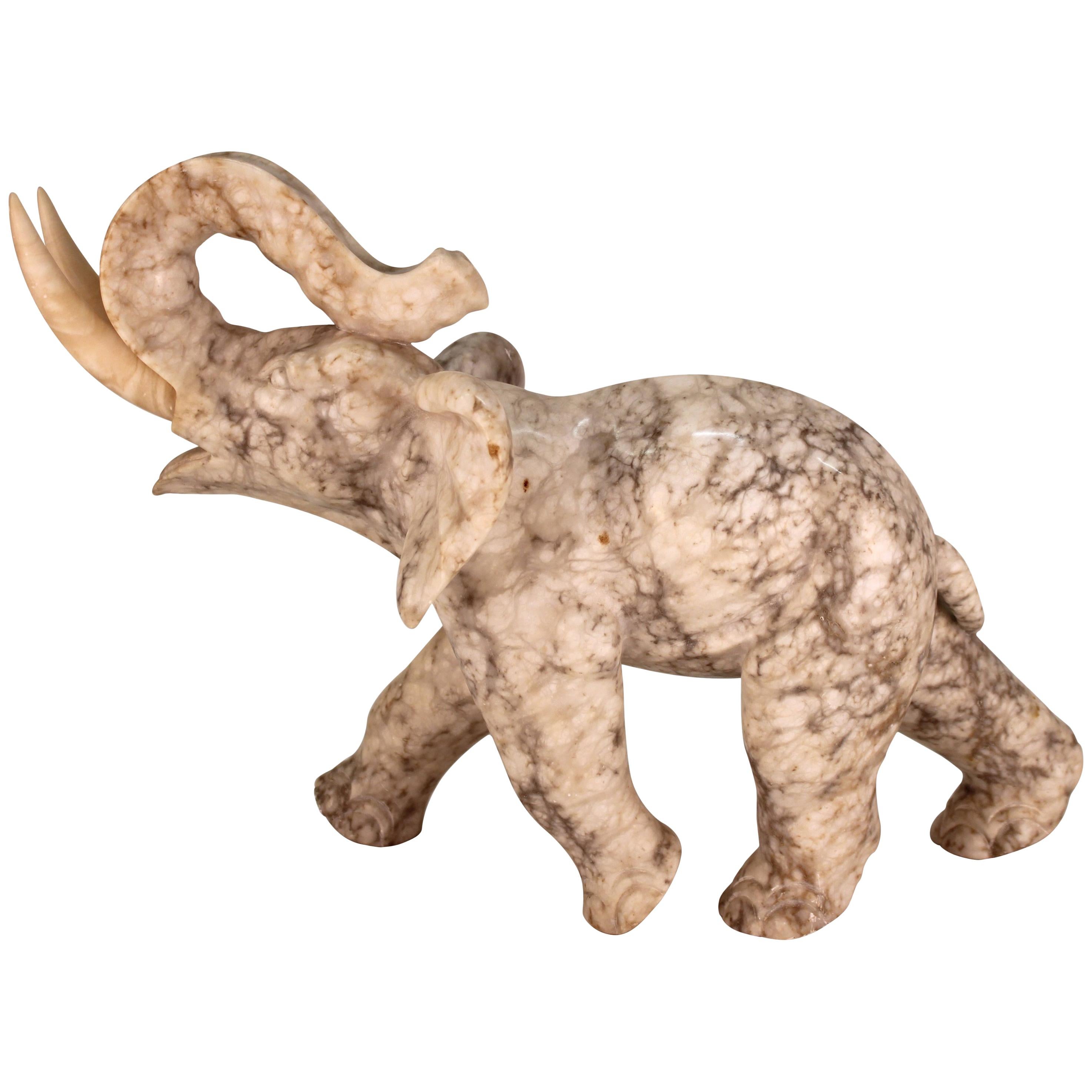 Midcentury Marble Elephant Figure with Alabaster Tusks