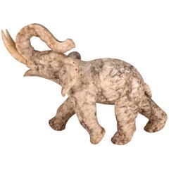 Midcentury Marble Elephant Figure with Alabaster Tusks