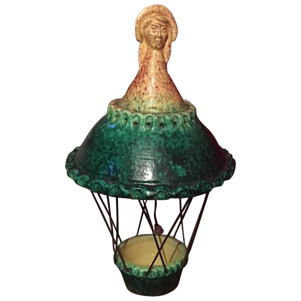 Midcentury Woman's Head Luminaire, Attributed to Accolay Pottery For Sale