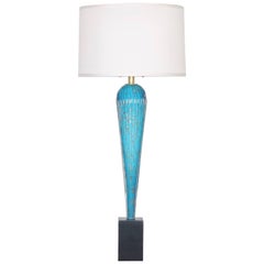 Barovier Table Lamp in Copper Infused Blue and White Murano Glass