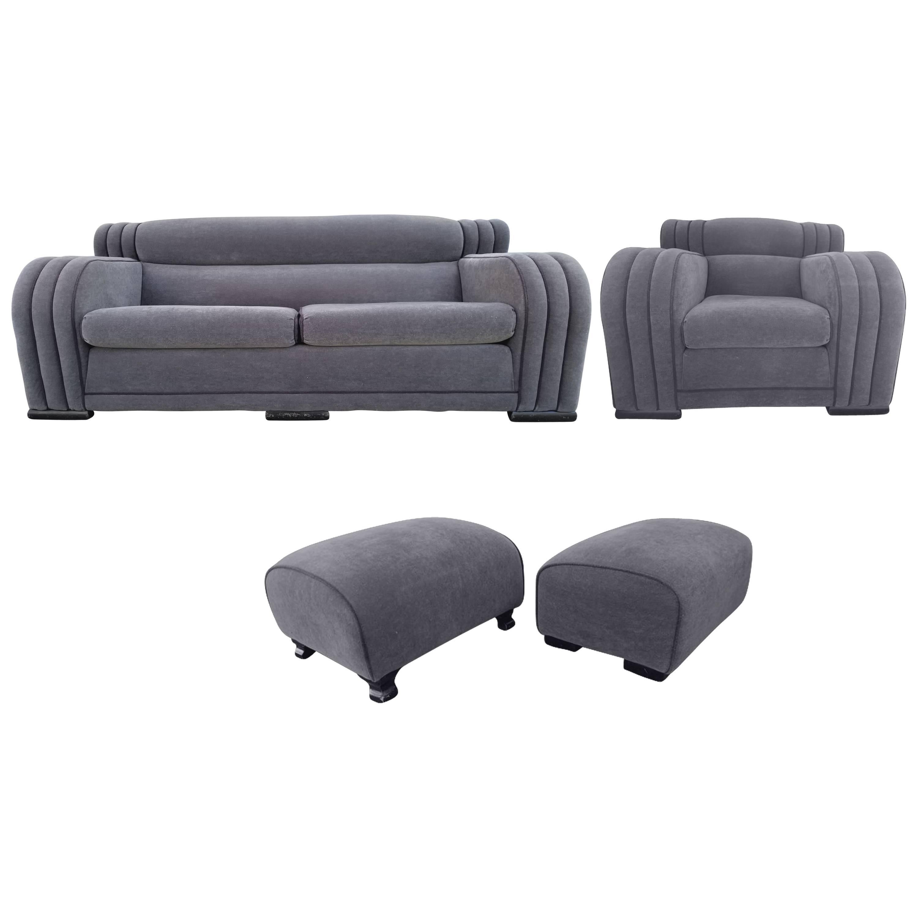French Art Deco Sofa and Club Chair Set