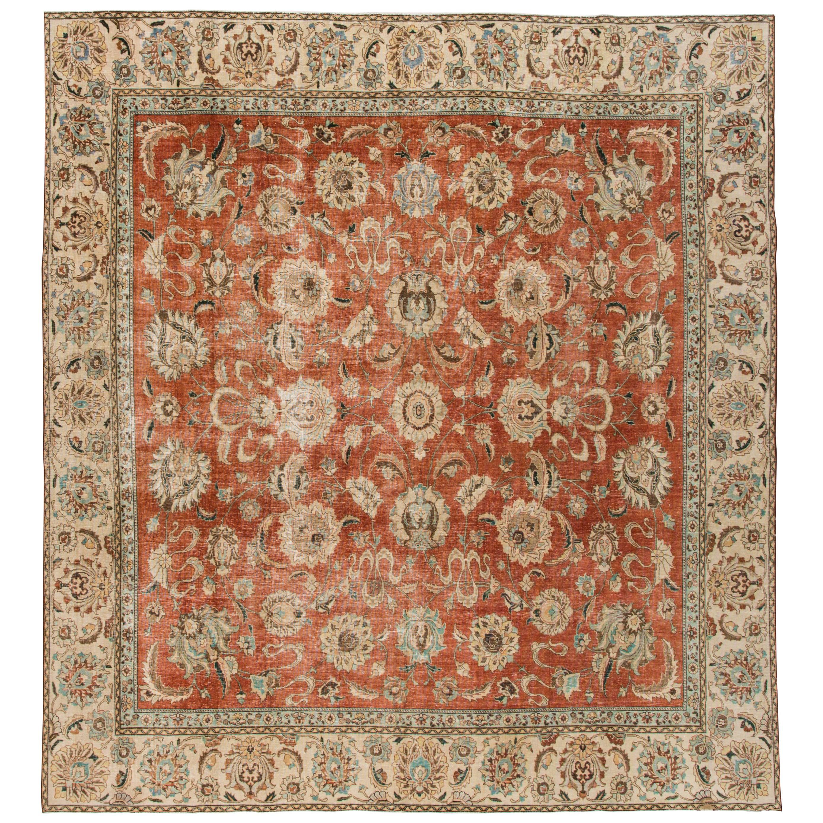 Vintage Distressed Rust Persian Carpet