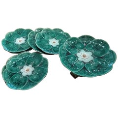 Antique 19th Century Majolica Heron Lily Pad Plates and Compote