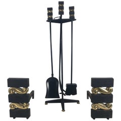 Vintage Modernist Andirons and Fireplace Tools by Donald Deskey for Bennetta