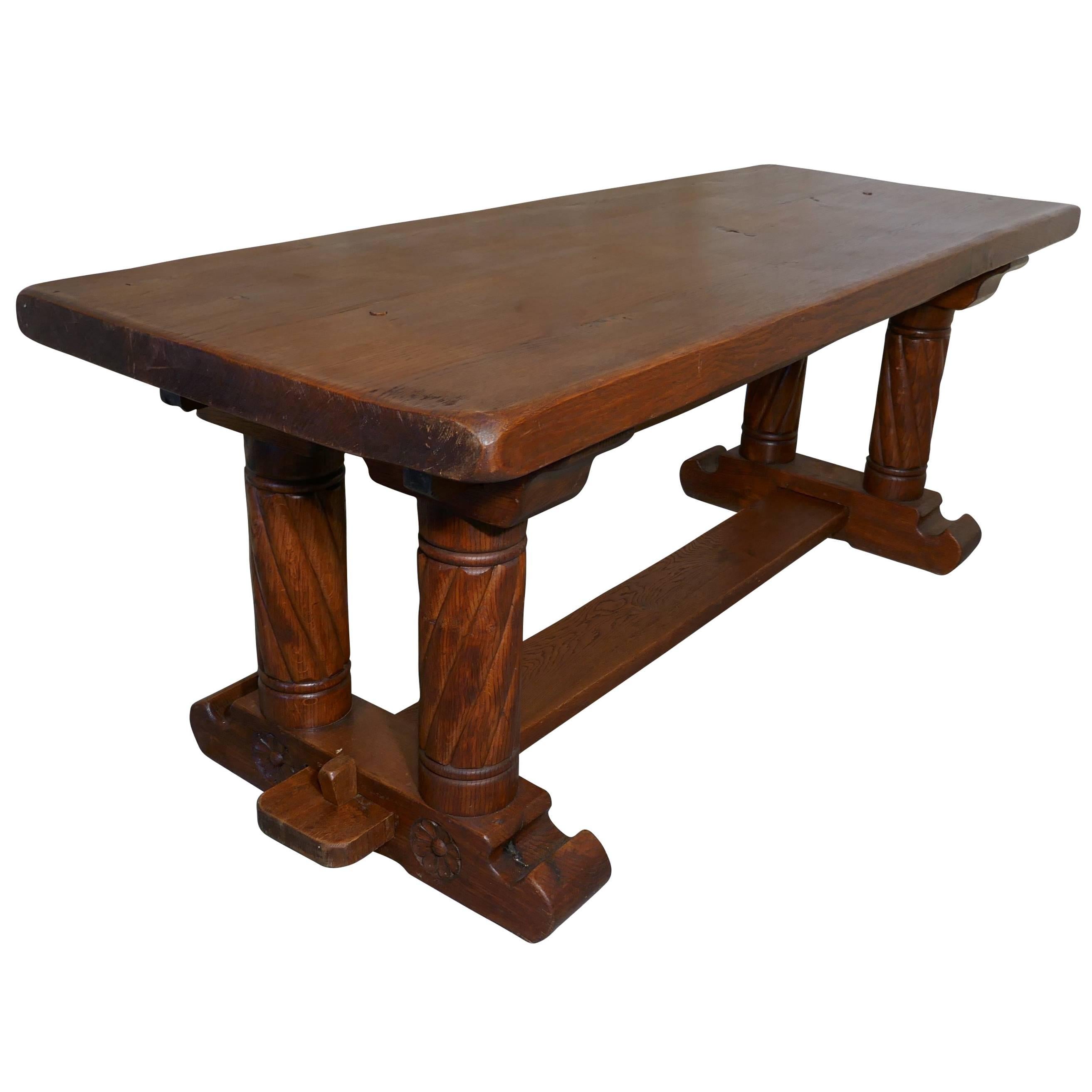 French Arts and Crafts Golden Oak Refectory Table
