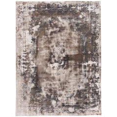 Vintage Distressed Gray Persian Tabriz Carpet