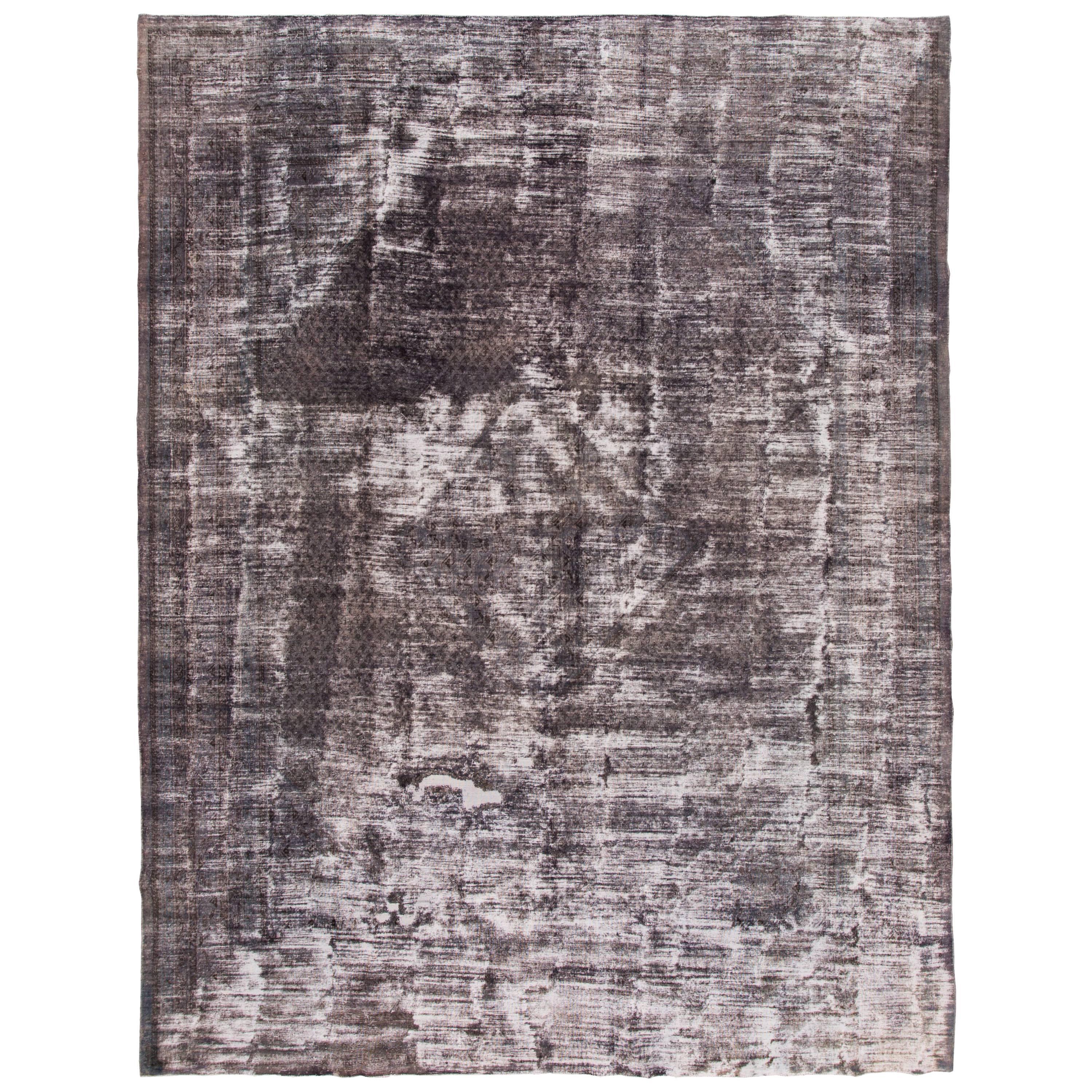 Vintage Distressed Gray Persian Tabriz Carpet For Sale