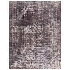 Vintage Distressed Gray Persian Tabriz Carpet