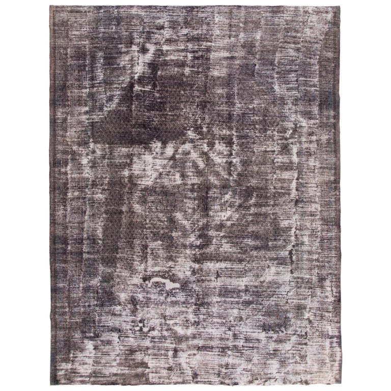 Vintage Distressed Gray Persian Tabriz Carpet For Sale at 1stDibs