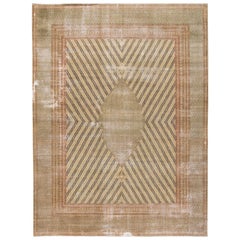 Vintage Distressed Beige Geometric Persian Moud Carpet