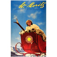 Original Vintage Poster für die Olympischen Winterspiele in St. Moritz 1940 Schweiz