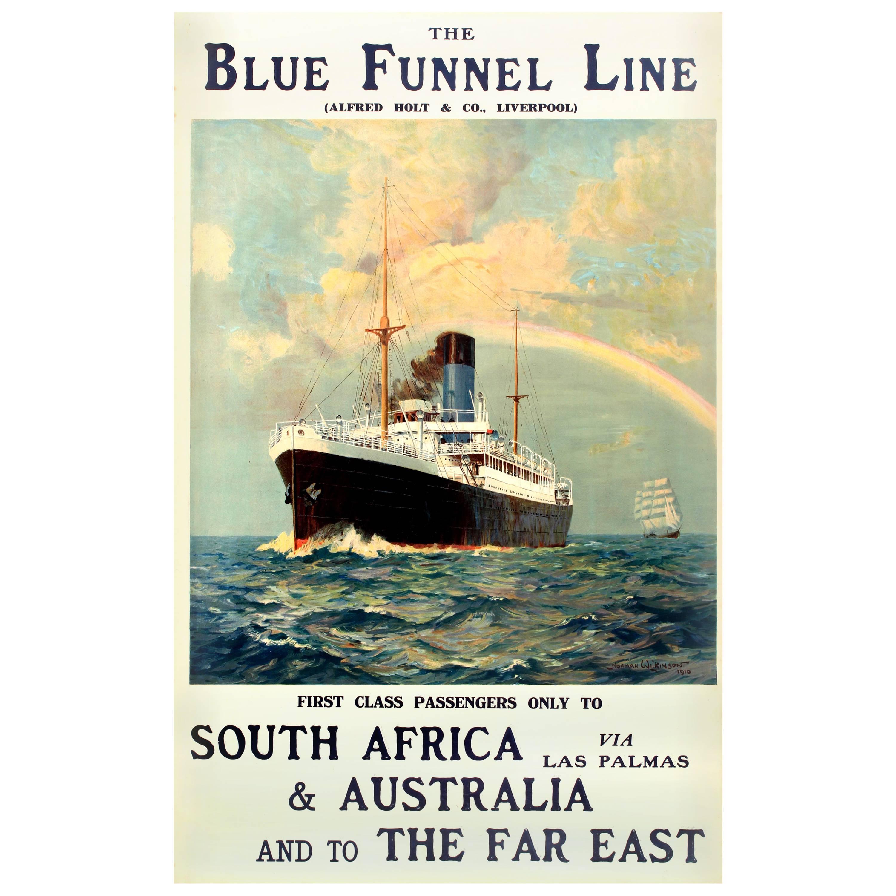 Original Blue Funnel Line Cruise Ship Poster for South Africa Australia Far East