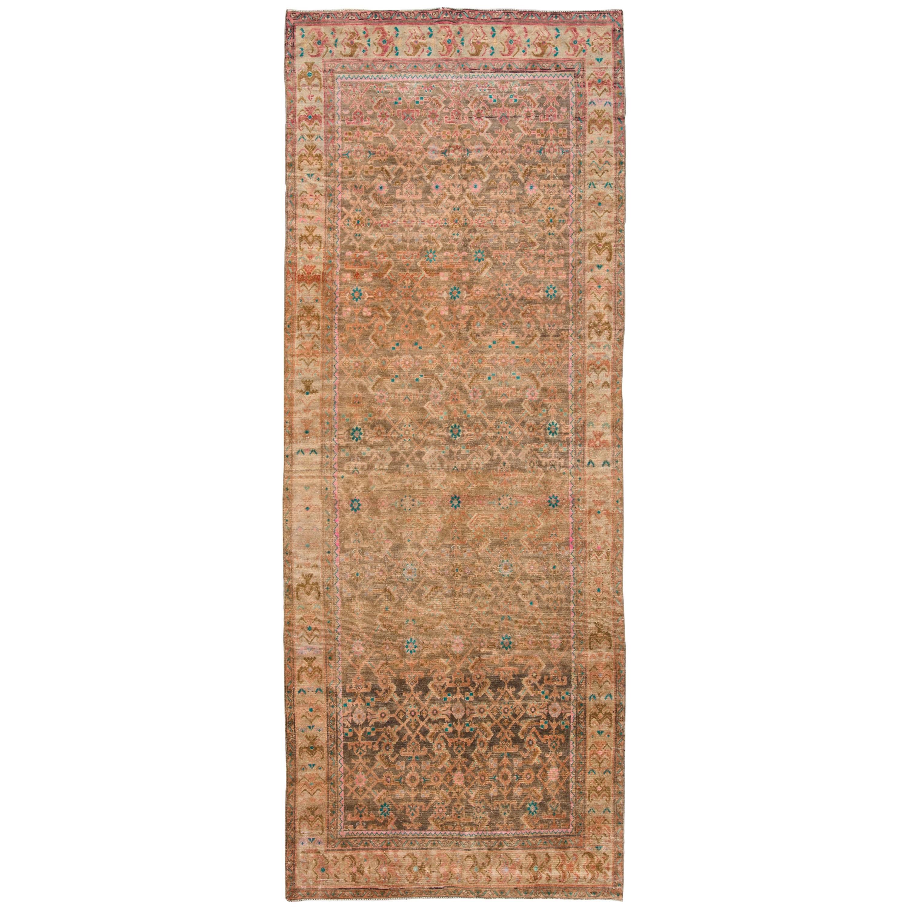 Vintage Distressed Beige Persian Tabriz Carpet For Sale