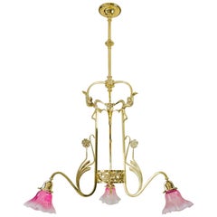 Jugendstil Chandelier with Opaline Glass Shades