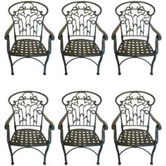 Set of Six Cast Aluminum Patio Dining Armchairs