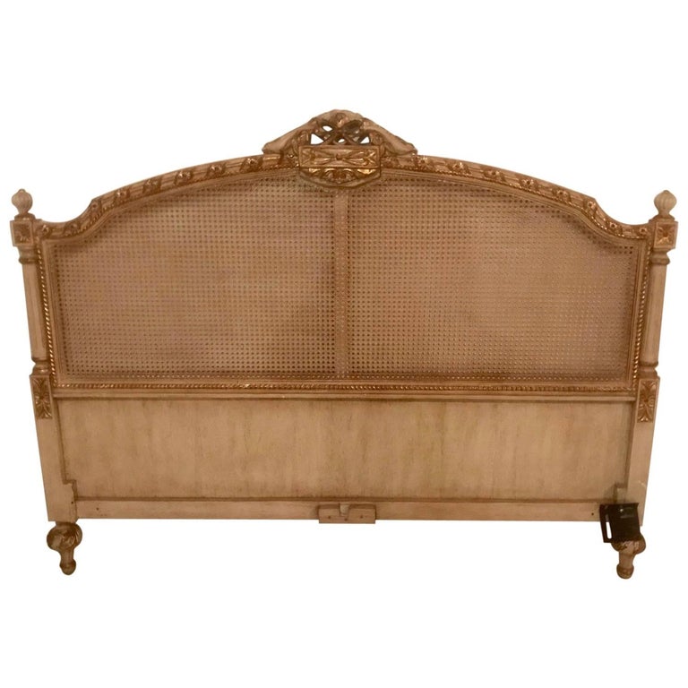 Pretty French Style Gilded Painted and Caned Queen Headboard at 1stDibs