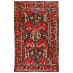 Vintage Distressed Red and Brown Persian Tabriz Carpet