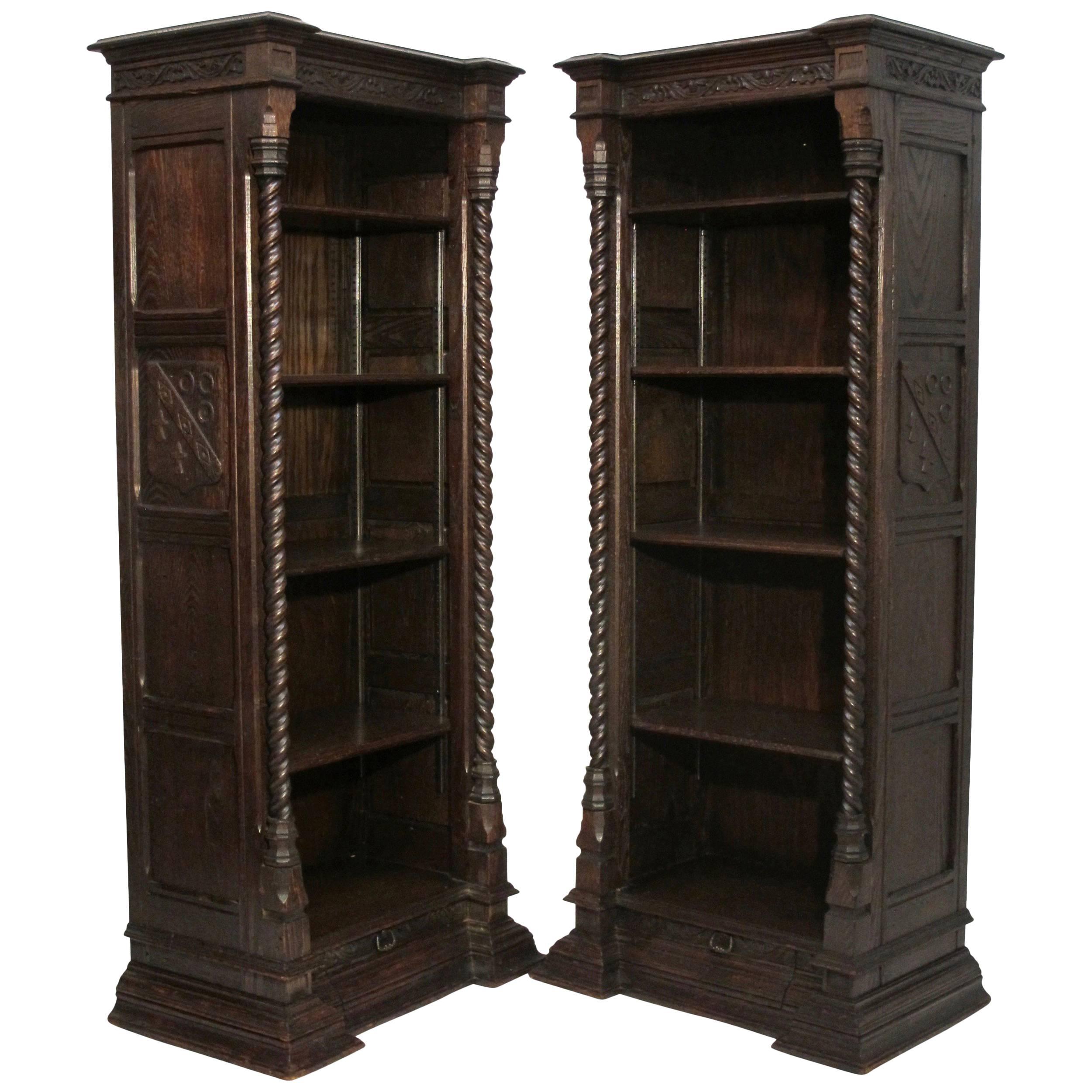 Pair of Spanish Revival Oak Bookcases, American, circa 1920