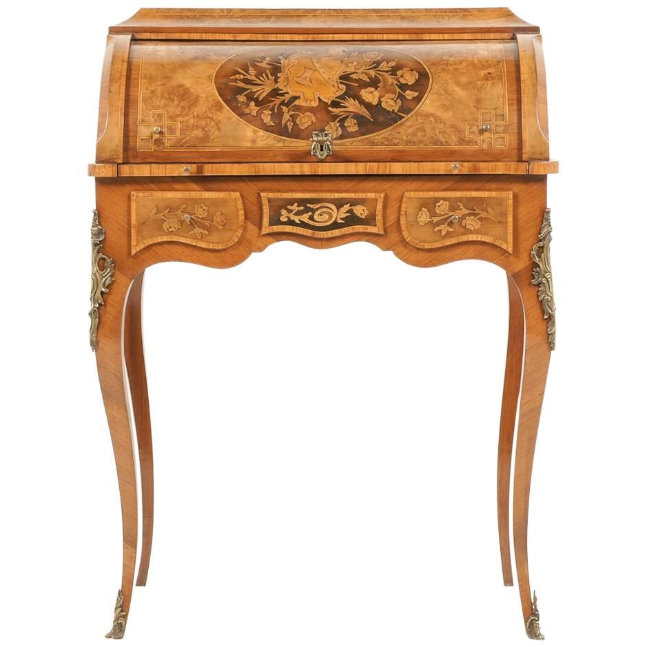 Highly Inlaid French Cylinder Desk