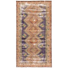 Vintage Distressed Multicolored Geometric Persian Tabriz Carpet