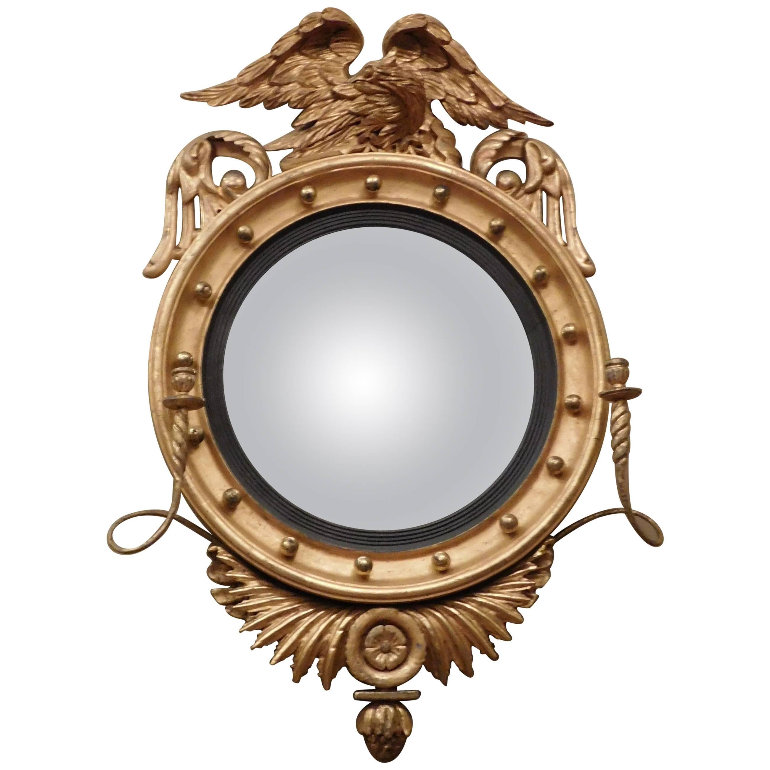 Federal Carved and Gilt Girandole /Convex Mirror, America, circa 1810 For Sale