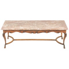 French Carved Walnut and Marble Louis XV-Style Table