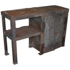 Antique English Industrial Metal Workbench