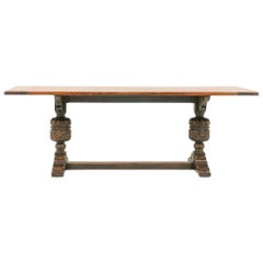 Early 20th Century Solid Oak Trestle Table