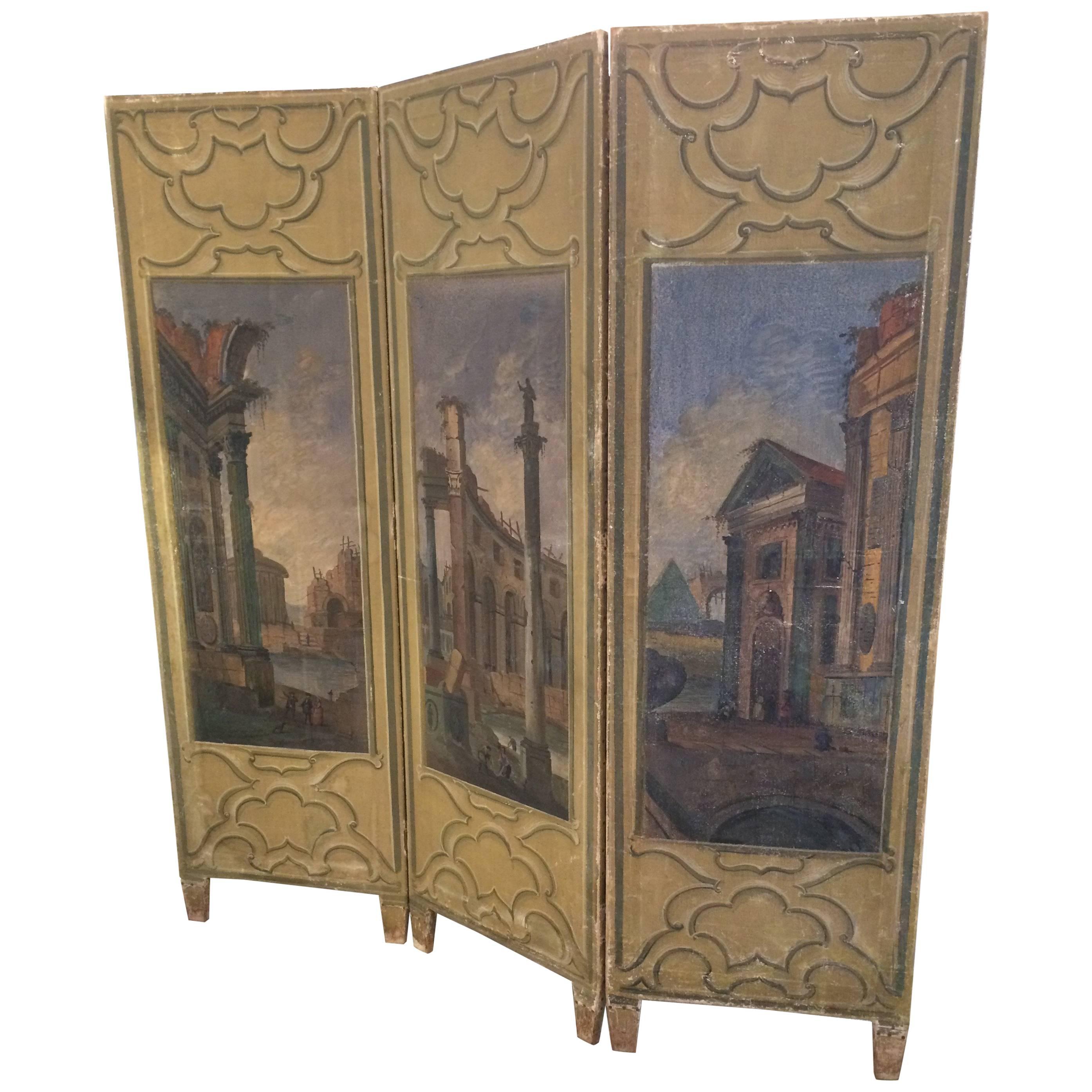 Wonderful 19th Century Continental Painted Screen