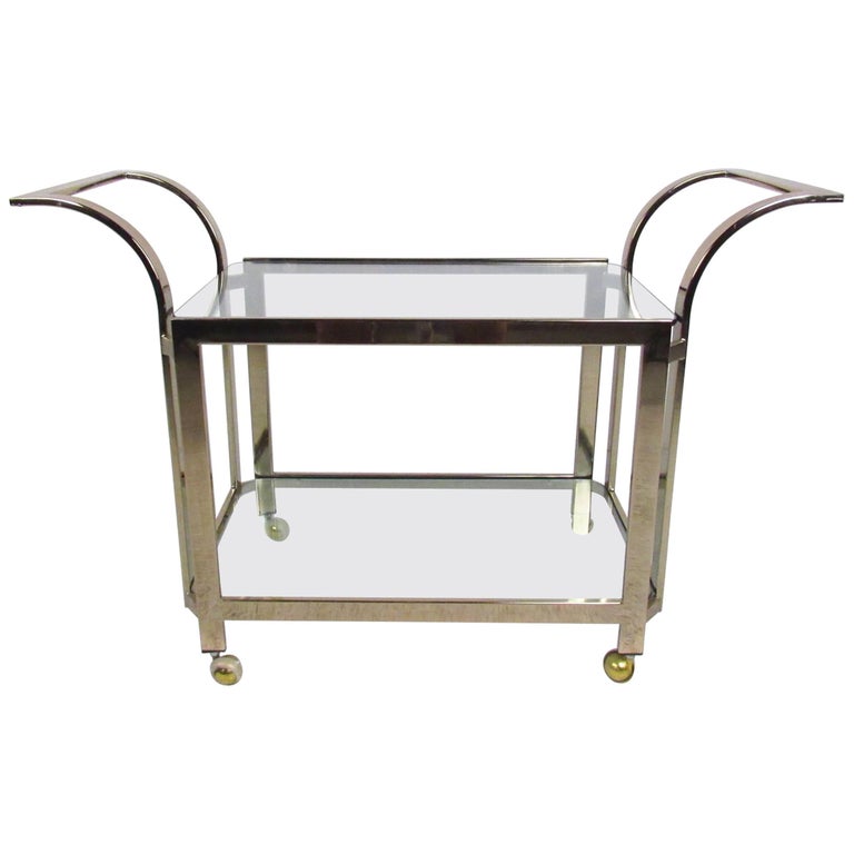 Stylish Mid Century Modern Brass Serving Cart For Sale at 1stDibs
