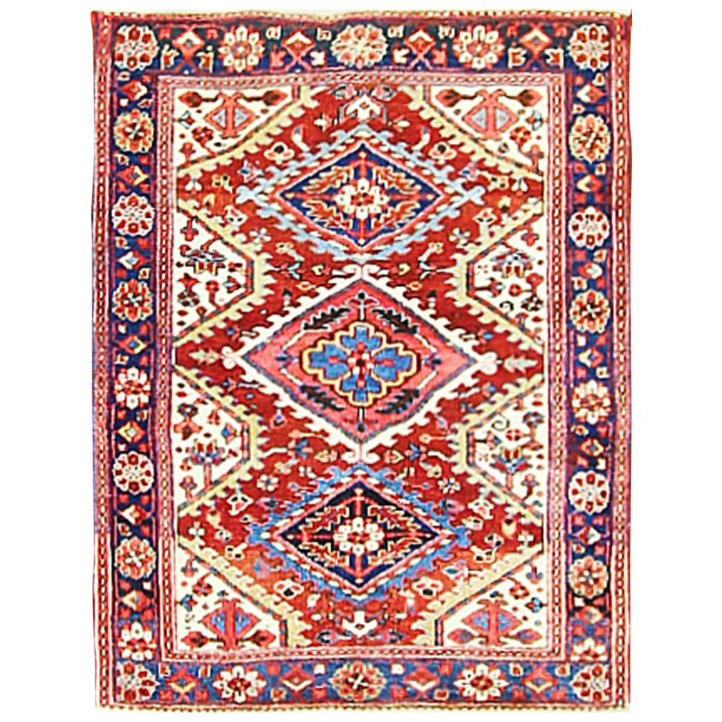 Antique Persian Heriz, Early 20th Century, 3'8" x 4'8" For Sale