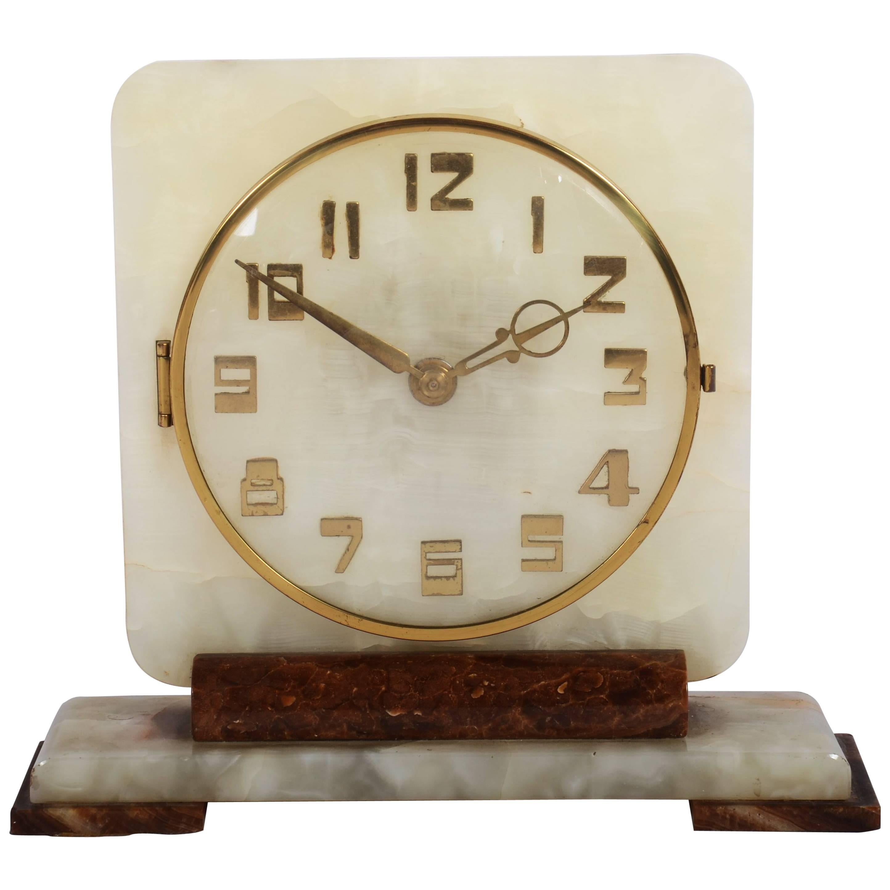 Art Deco Alabaster Table Clock