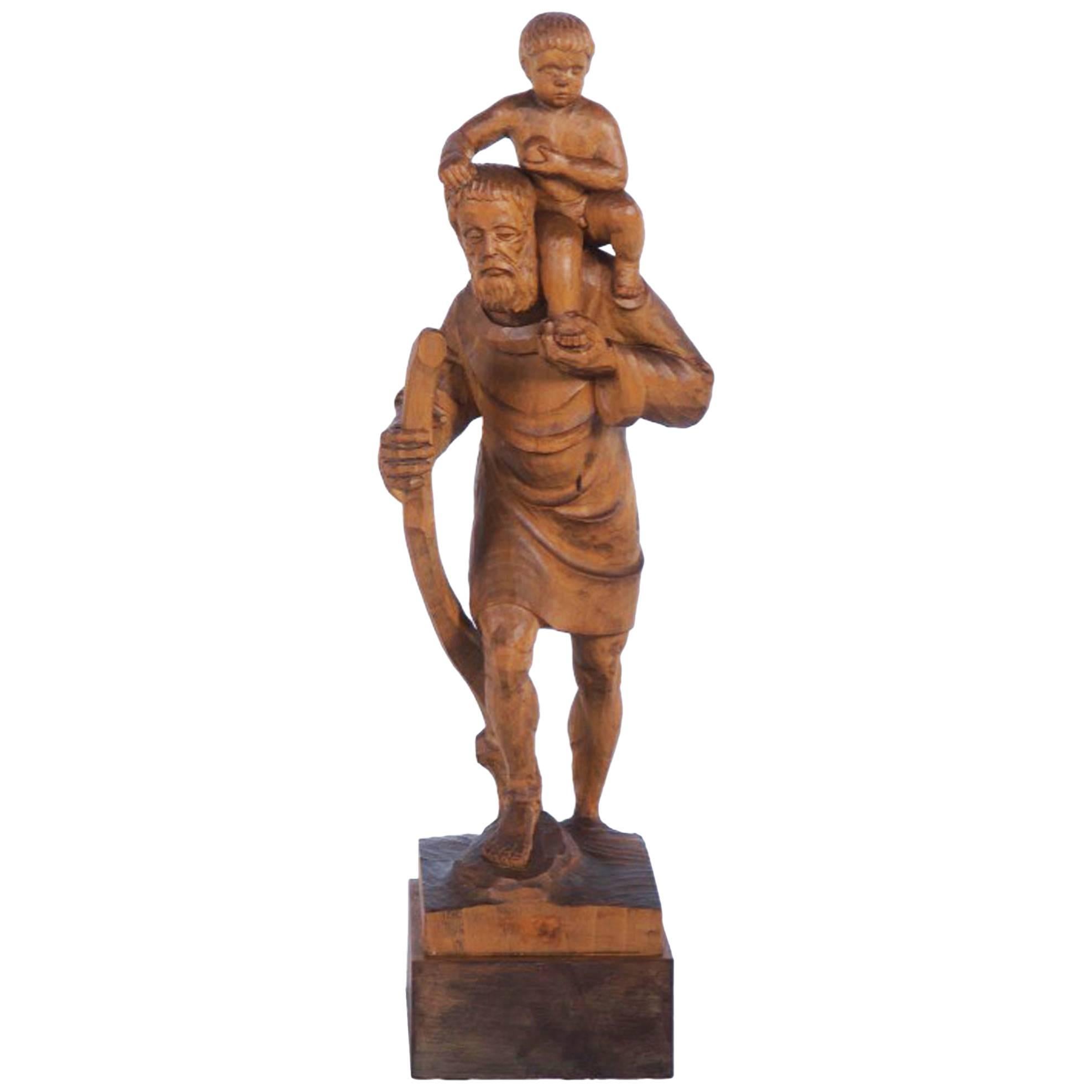 Limewood Sculpture Holy Christophorus For Sale