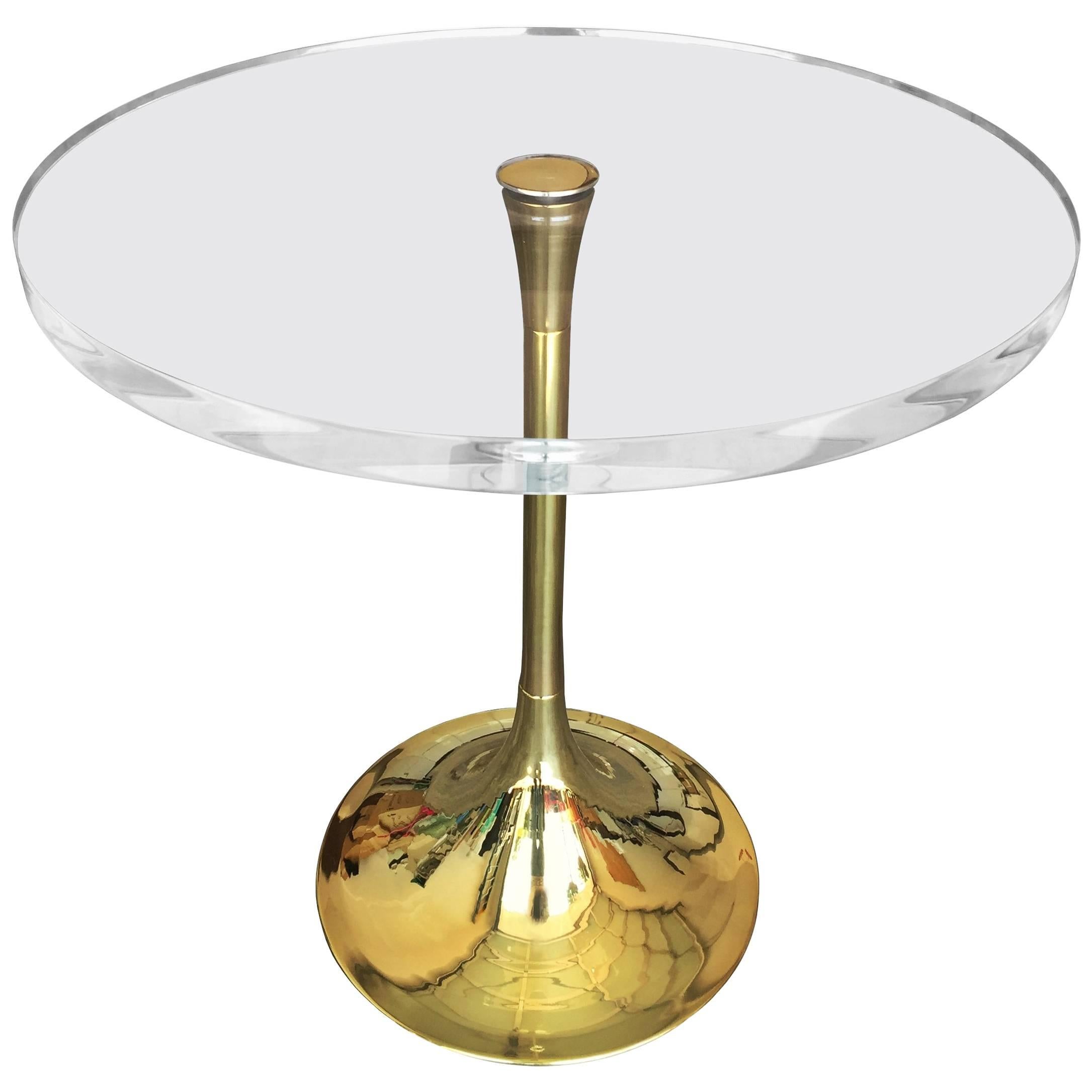 Charles Hollis Jones "Bugle" Base Side Table in Brass and Lucite