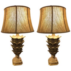 Pair of Palm Tree Form Carved Wooden Table Lamps Manner of Serge Roche