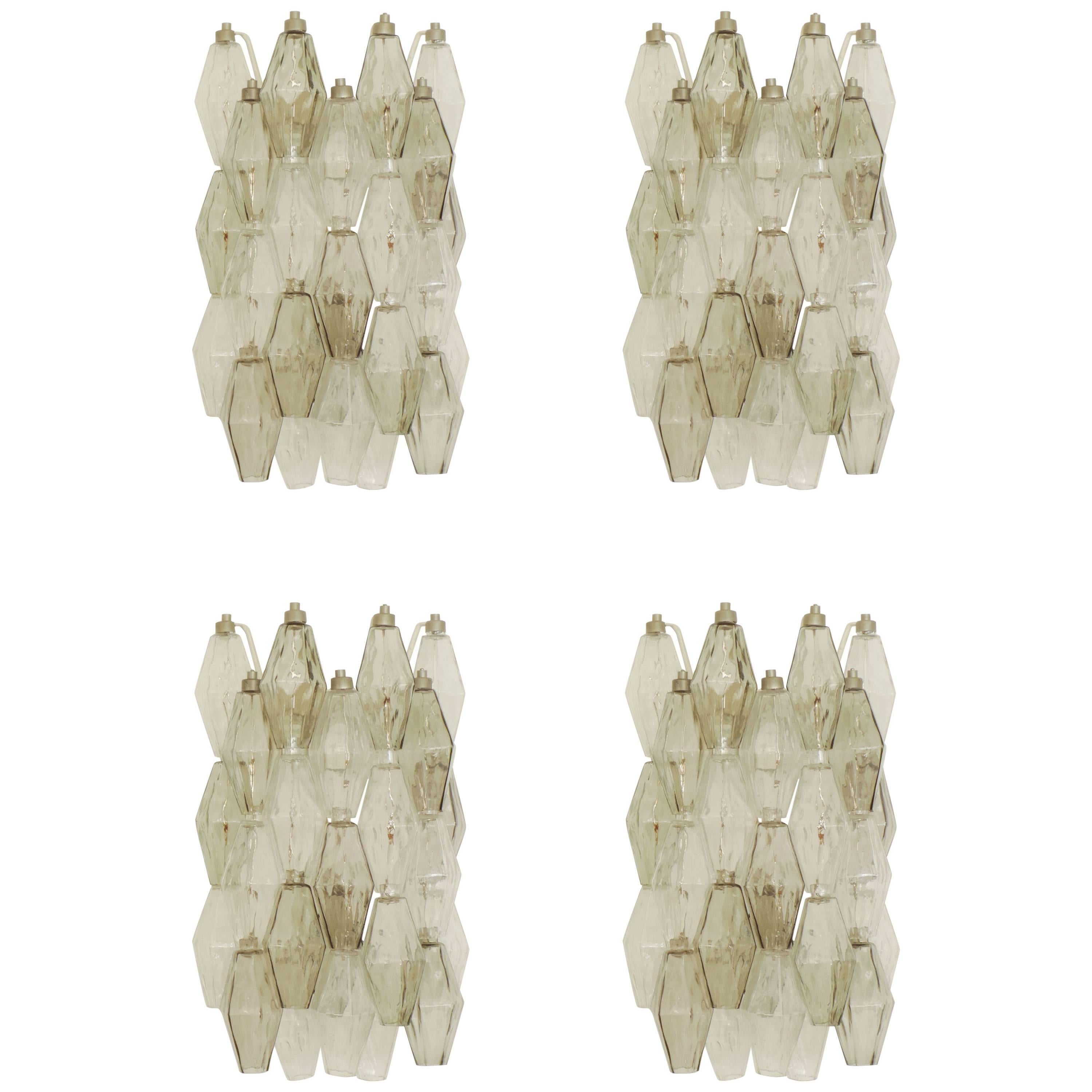 Spectacular Set of Four Carlo Scarpa Poliedri Wall Sconces for Venini