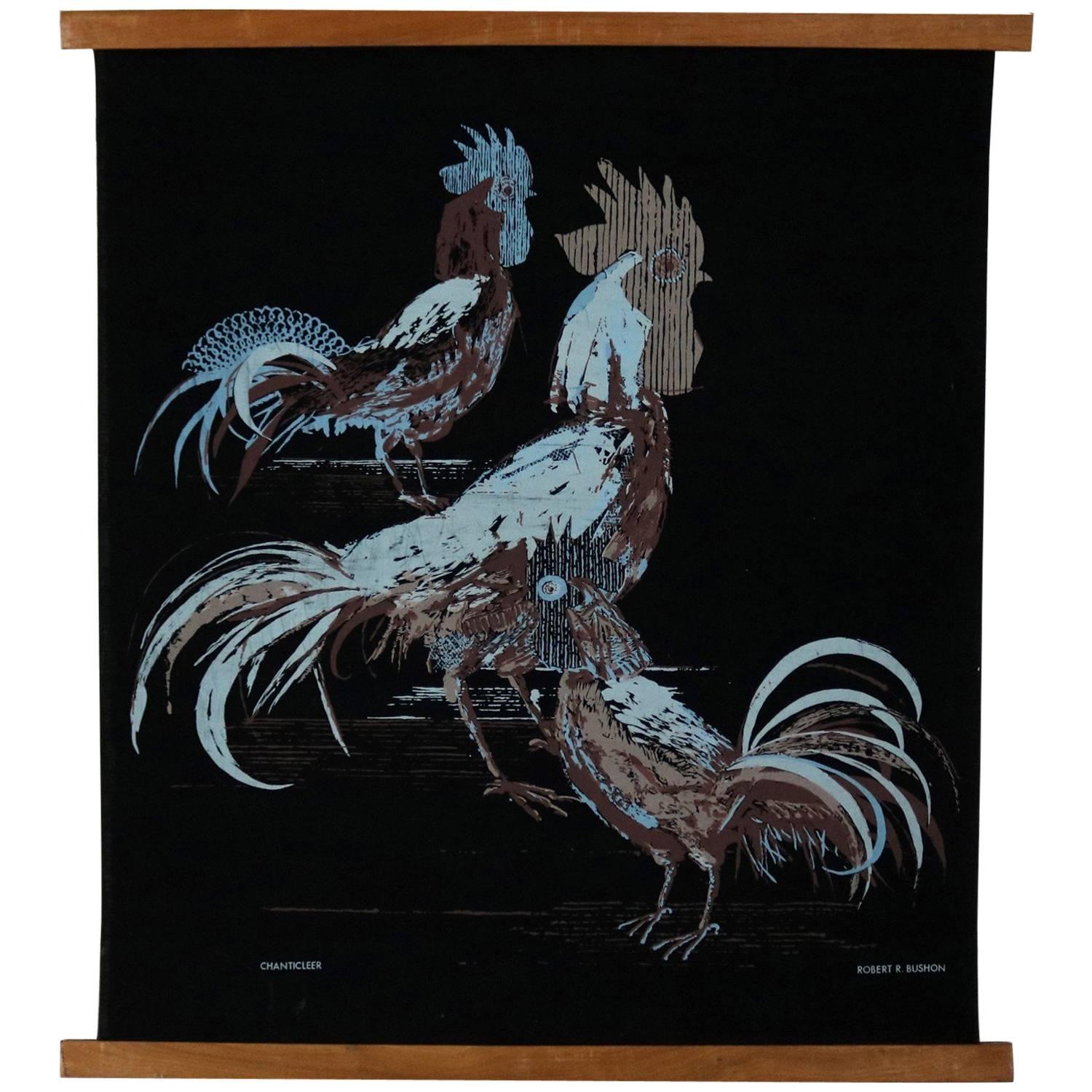 Robert Bushong Silkscreen Wall Scroll Chanticleer for Tom Tru Raymor MCM For Sale