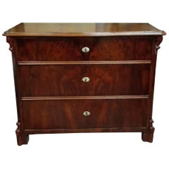 Chest of Three Drawers Burl Bookmatched Walnut Handpolished, France, 1850