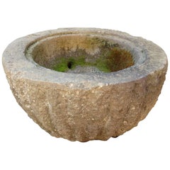 Antique Granite Stone Water Basin with Heads as Handles Tsukubai Japanese Garden Art