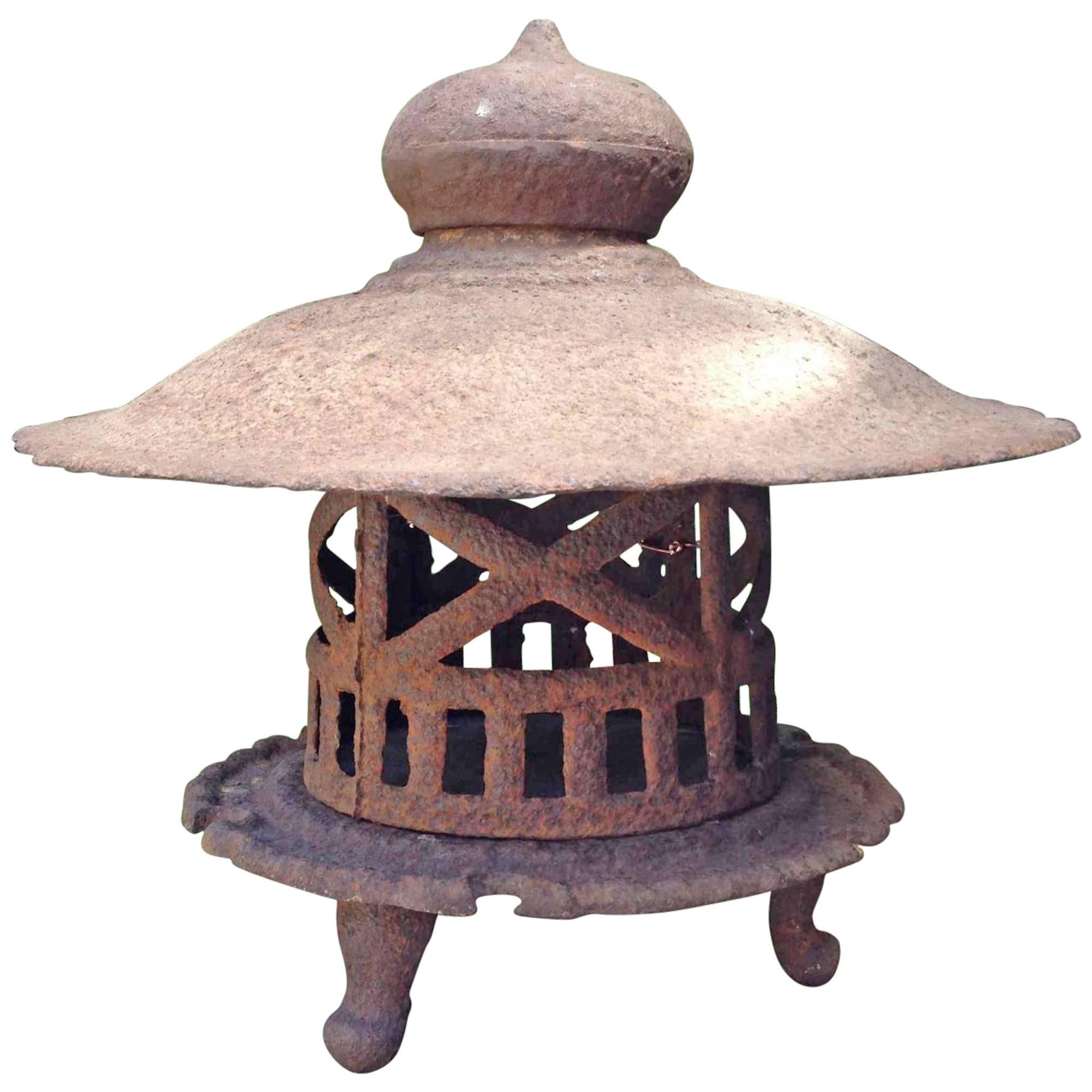 Iron Tea Garden Lantern with Calligraphy Japanese Art