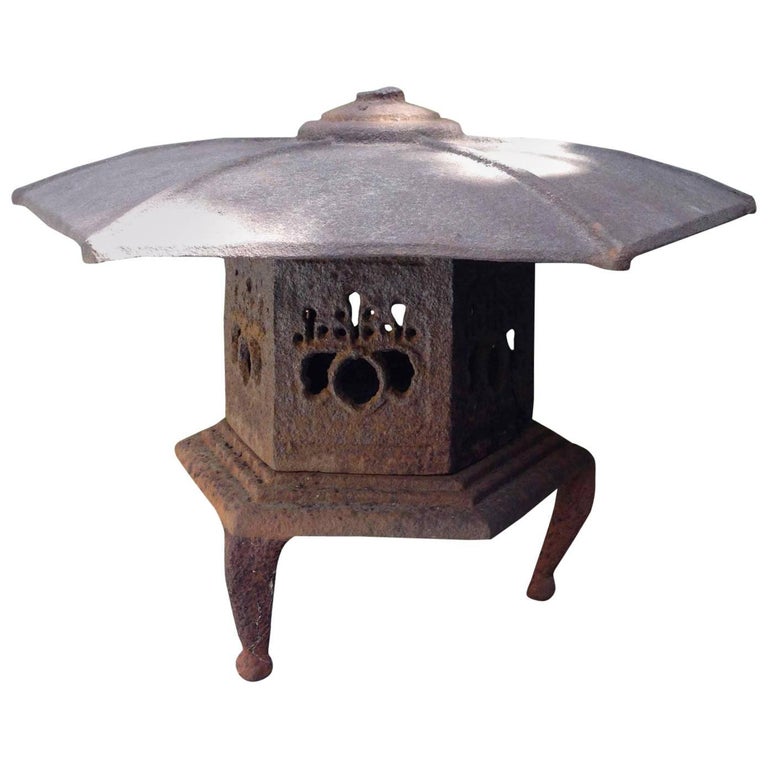 Iron Tea Garden Art Lantern with Hexagonal Roof Japanese at 1stDibs