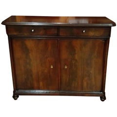 Antique Small, Two-Door Bookmatched Mahogany Sideboard Hand Polished Early 19th Century