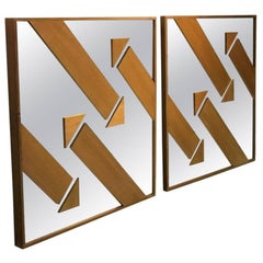 Pair of Wood and Mirror Modernist Arrow Wall Mirrors