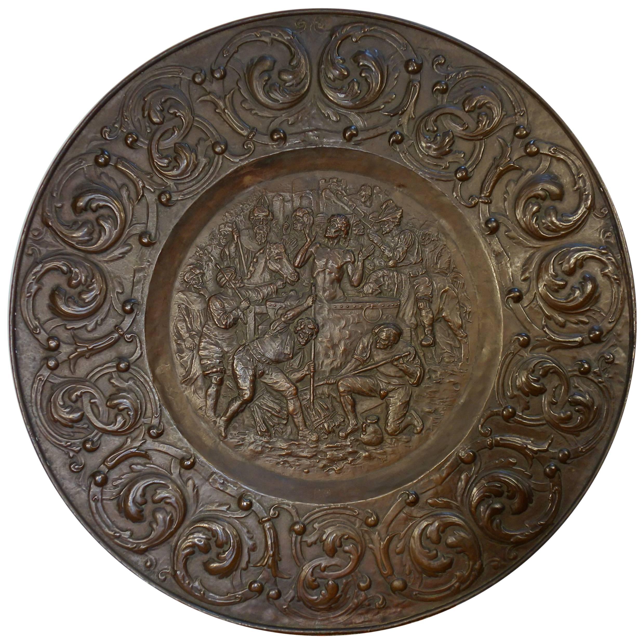 Antique Italian Large Embossed Copper Roman Plate Circa 1820