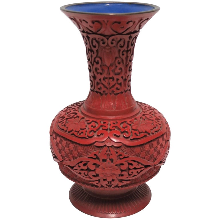 Chinese Red Cinnabar Vase at 1stDibs