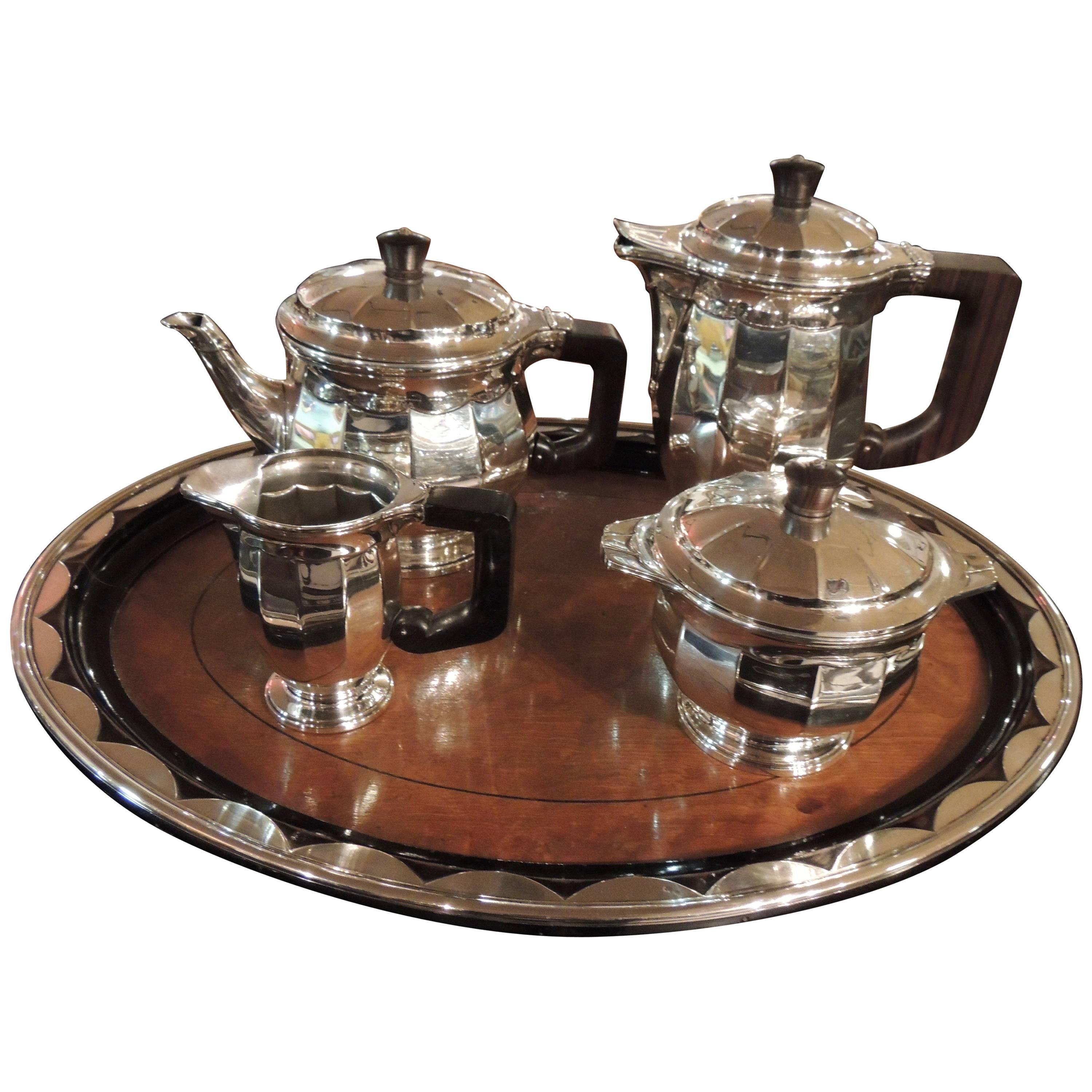 Sterling Silver Art Deco Tea Coffee Service by Delheid Freres