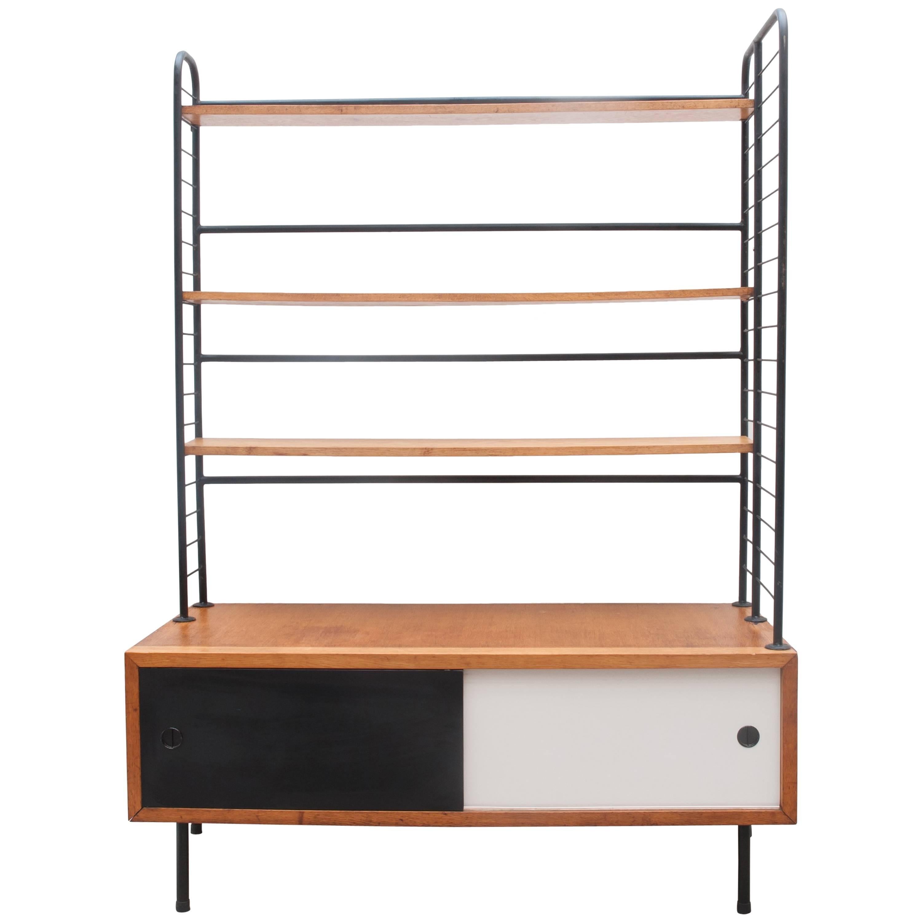 Midcentury Modern 1950s Bookcase, Modular Shelves in Style of Pierre Guariche